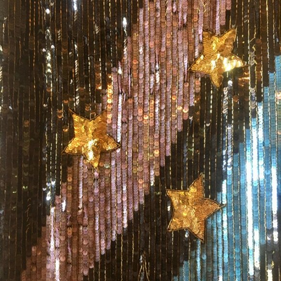VTG 80s Black Sequins Dress Maxi Dress Gold Stars Blue Pink Lightning Bolt Sz 6 - Picture 10 of 16